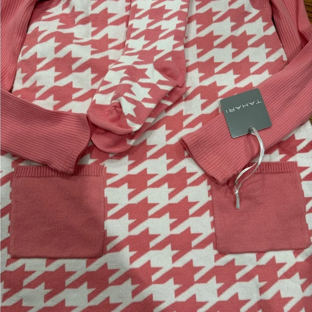 Tahari Pink and White Knit Sweater